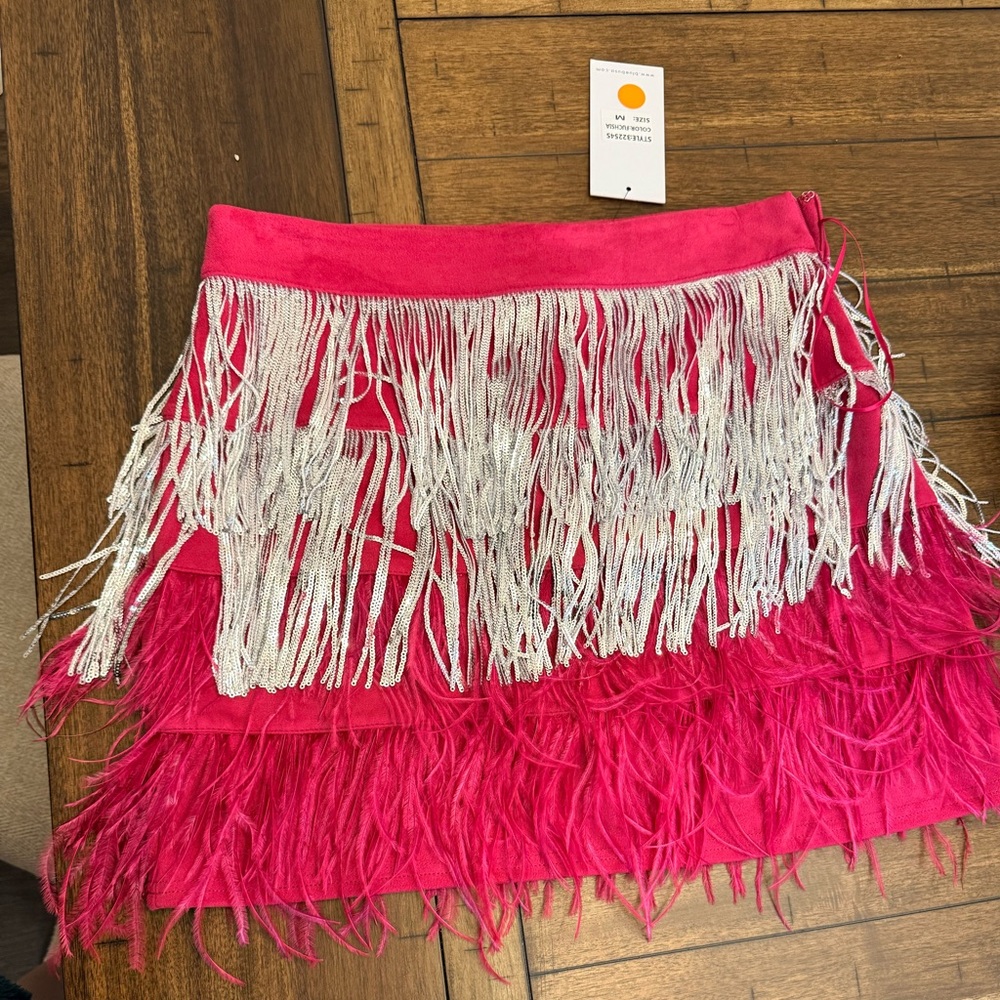 NWT Vibrant Pink Skirt with Silver Fringe